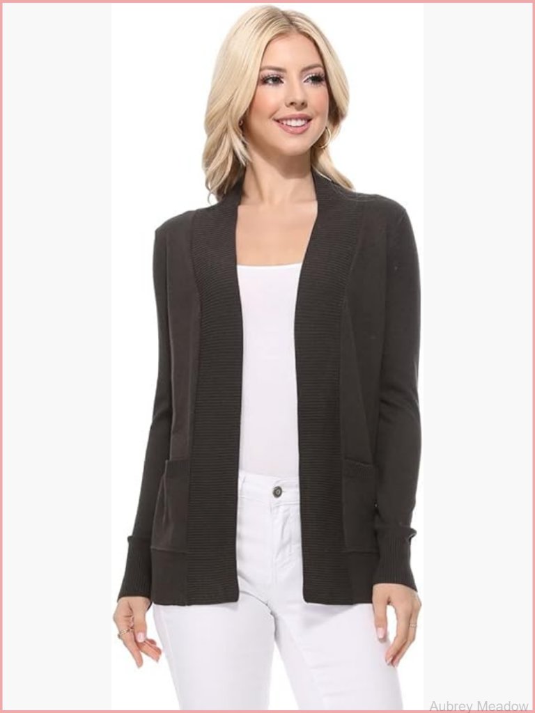 Long Sleeve Open Front Knit Sweater Cardigan Shrug With Pockets